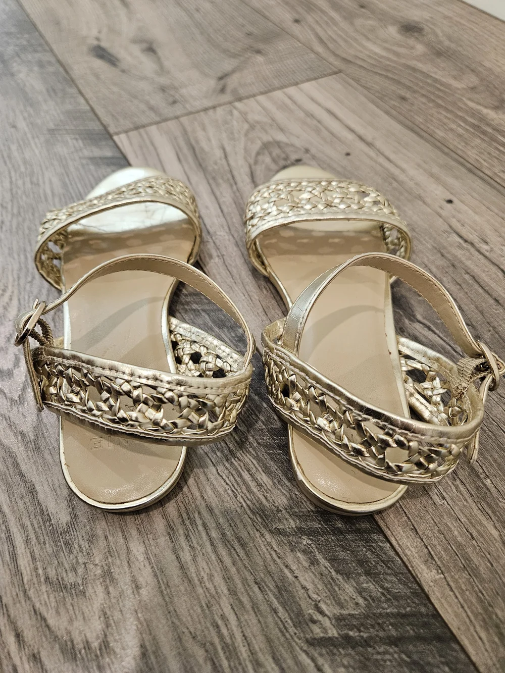 Janie and Jack Gold Braided-Strap Adjustable Ankle Buckle Girls Sandals Sz. 12